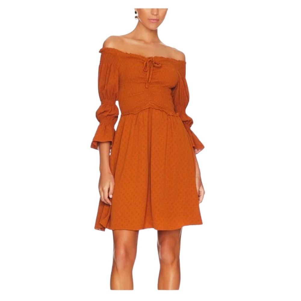 BCBGeneration Off The Shoulder Smocked Bubble Sleeve Dress- Size Small